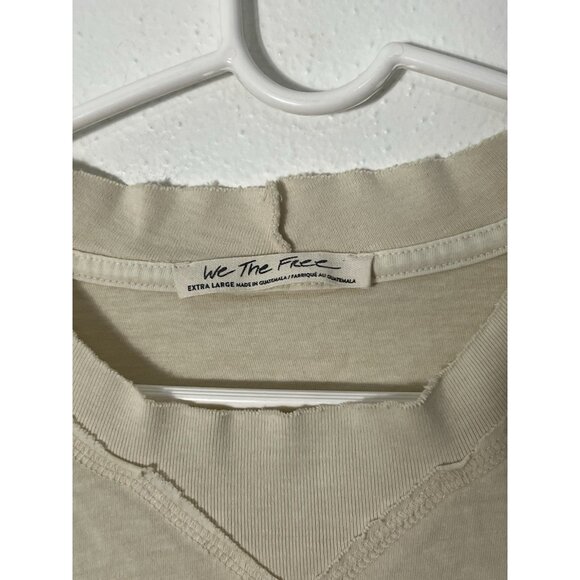We The Free People Cream Oatmeal 3/4 Sleeve Shirt Size XL Distressed Pleats - Picture 4 of 14
